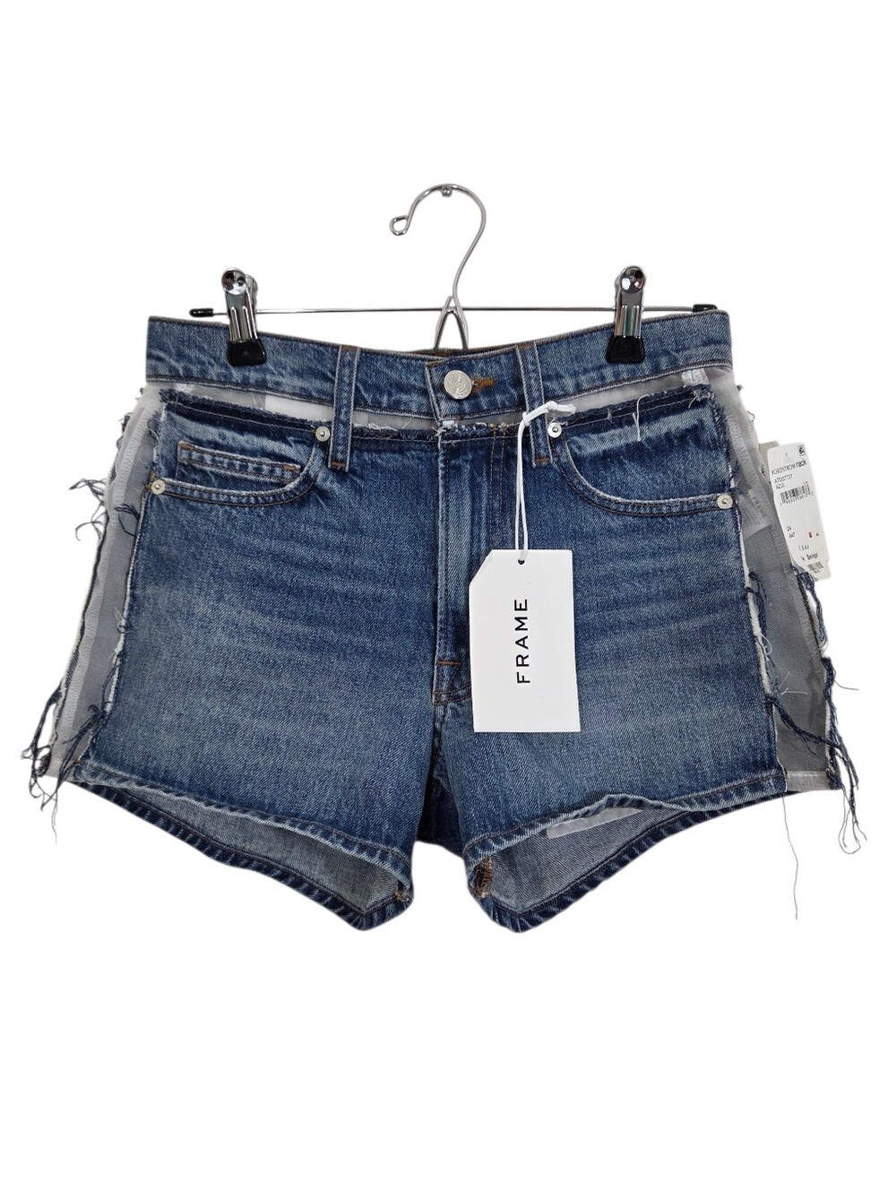 NWT FRAME Denim Atelier Sheer Insert Shorts Jeans Boho Size 24 Casual Sexy